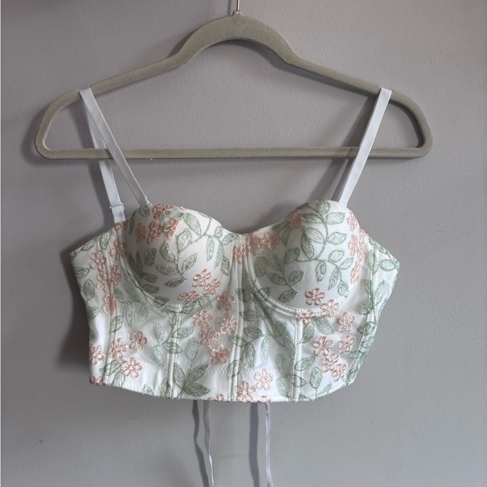 Bussaba White Embroidered Floral Bustier Camisole